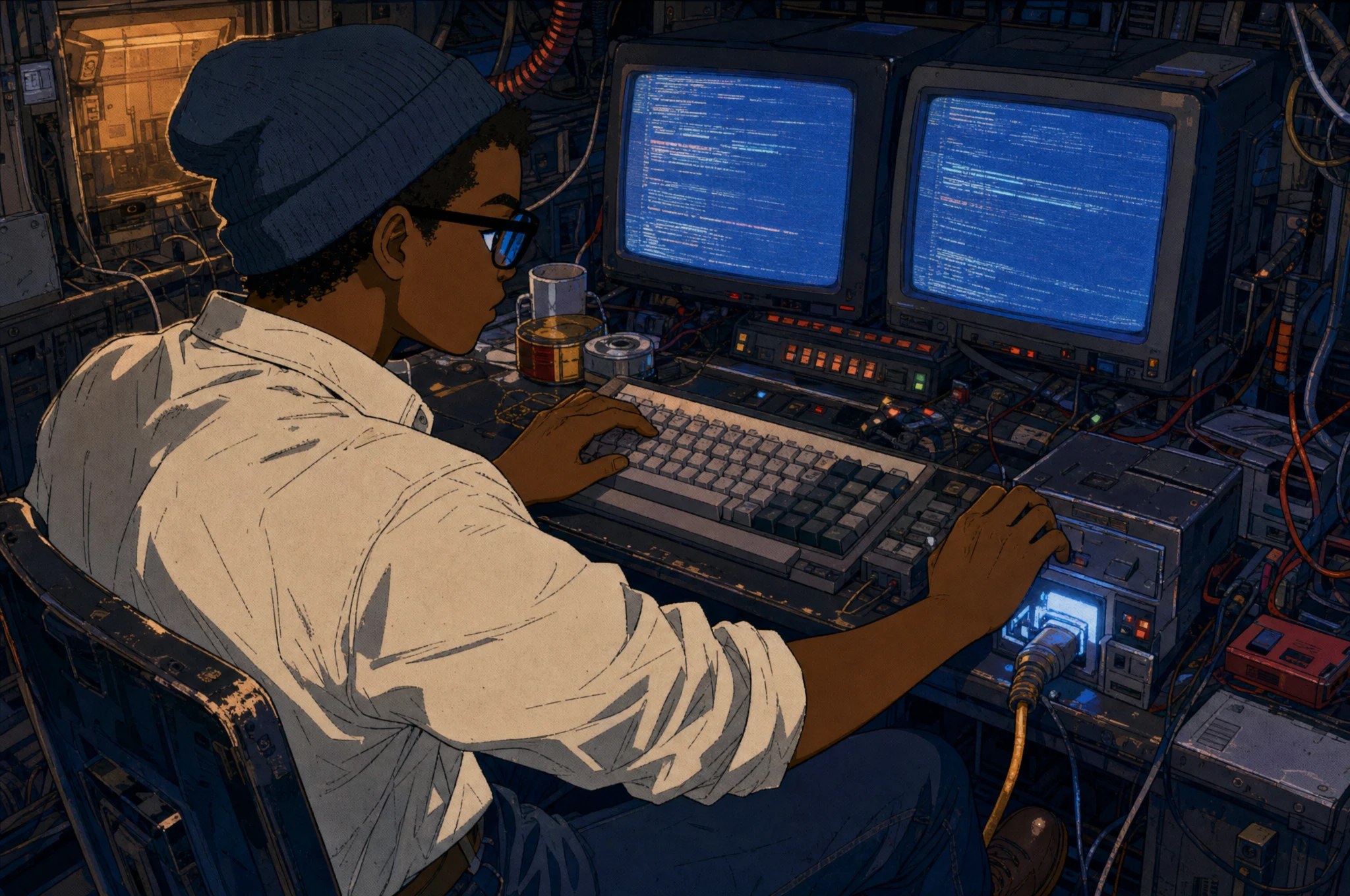 Jamin at a retro CRT training workstation